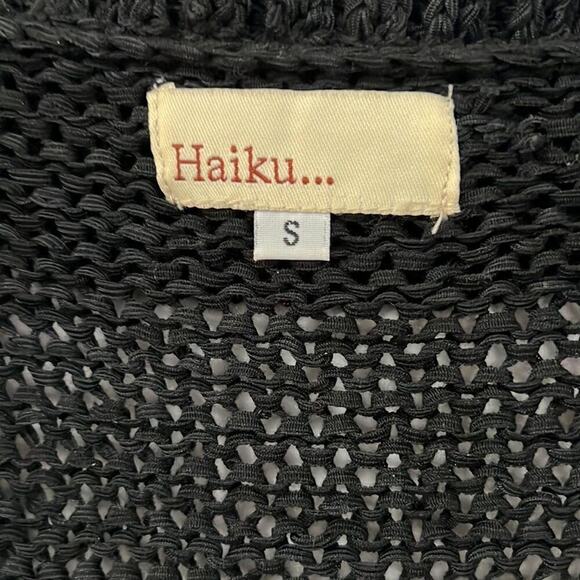 HAIKU KNITTED BLACK SHORTS SLEEVE OPEN CARDIGAN‎ SWEATER SIZE S - Picture 7 of 8